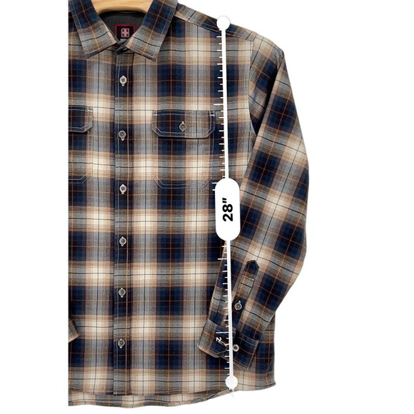 Swiss Tech Men's Brown and Blue Plaid Button Down Size XL - Picture 4 of 6